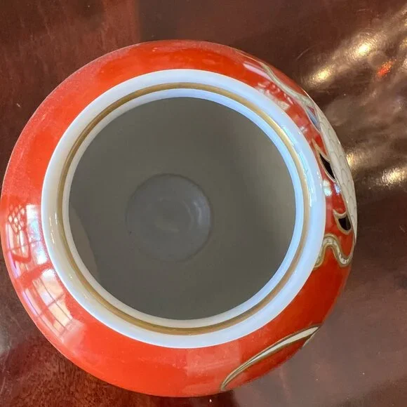 Wallendorf German Porcelain Vase Orange Dragon Vintage Antique - Picture 4 of 6